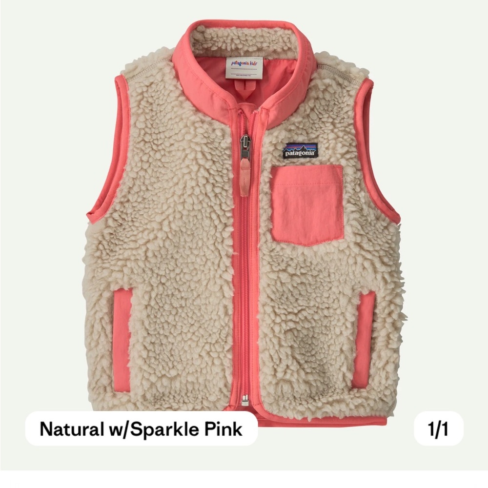 Patagonia Kids' Fleece Vest in Pink and Cream. The ‘Baby Retro-X’